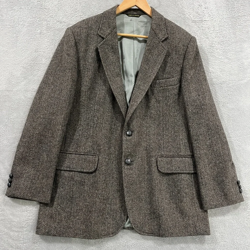 Haggar Blazer Men 42R Tweed Wool Sport Coat Herringbone Jacket VTG 90s Brazil‎